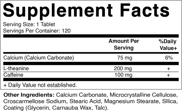 Vitamatic L-Theanine 200Mg with Caffeine 100Mg 120 Vegetarian Tablets - Nootropic Supplement for Focused Energy