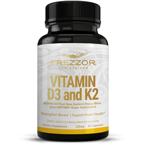 FREZZOR Vitamin D3 Supplement, Vitamin K2 and D3, Premium Bone Health Supplement, 6 Bottles, 360 Capsules