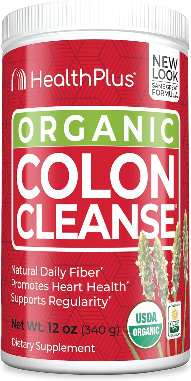 Health plus Organic Colon Cleanse Digestive Support | All Natural Daily Fiber for Constipation to Reduce Bloating | Supports Heart Health | 12 Ounces, 56 Servings