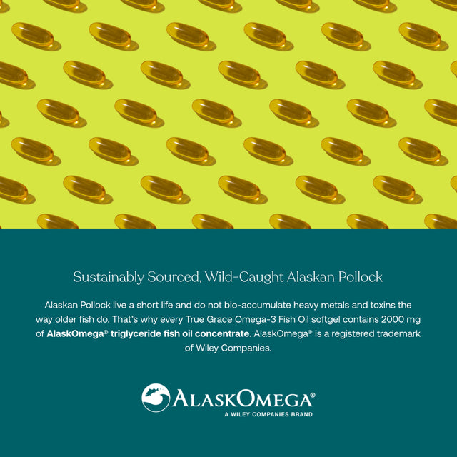 True Grace Omega-3 Fish Oil 2000 Mg Supplement EPA + DHA Brain Heart Joint & Immune Health Support - Triglyceride Form Wild-Caught, Molecularly Distilled, Purified Gluten-Free, Soy-Free - 180 Softgels