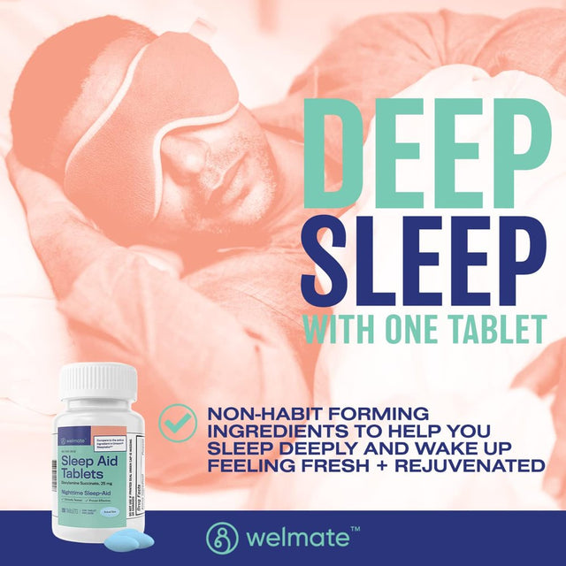 Welmate Sleep Aid - Doxylamine Succinate 25 Mg - Insomnia Support - USA Made - 200 Count Tablets