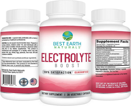 Electrolyte Support Supplement - Support Electrolyte Balance with Vitamin D, Calcium, Magnesium, Sodium, Potassium, Boron and More - 30 Ct. Capsules