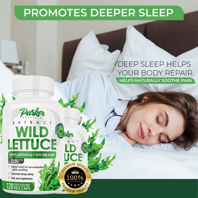 Parker Naturals Wild Lettuce Capsules 1200Mg 120Ct Natural Relief for Sore Muscles, Joints, and Swelling. Improved Sleep, Vegetarian, Made in the USA