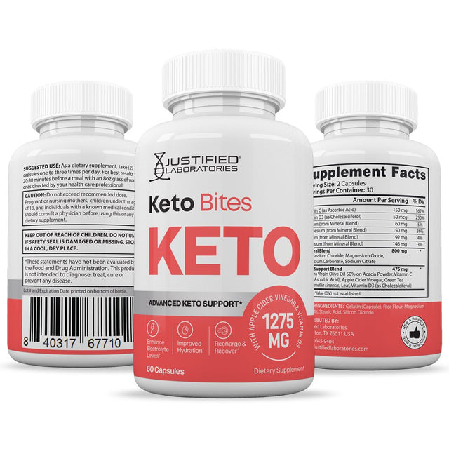 (3 Pack) Keto Bites ACV Pills 1275Mg Alternative to Gummies Dietary Supplement 180 Capsules