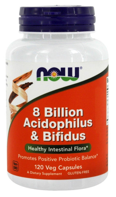 NOW Foods Acidophilus & Bifidus 8 Billion, 120 Capsules-2 Pack