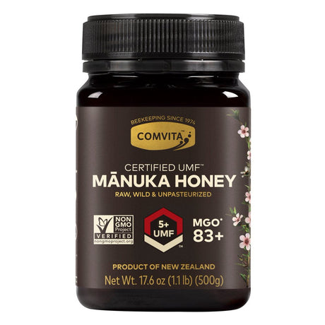 Comvita Certified UMF 5+ (MGO 83+) Raw Manuka Honey, Authentic, Wild, Unpasteurized, Non-Gmo Superfood for Daily Wellness I 17.6 Oz