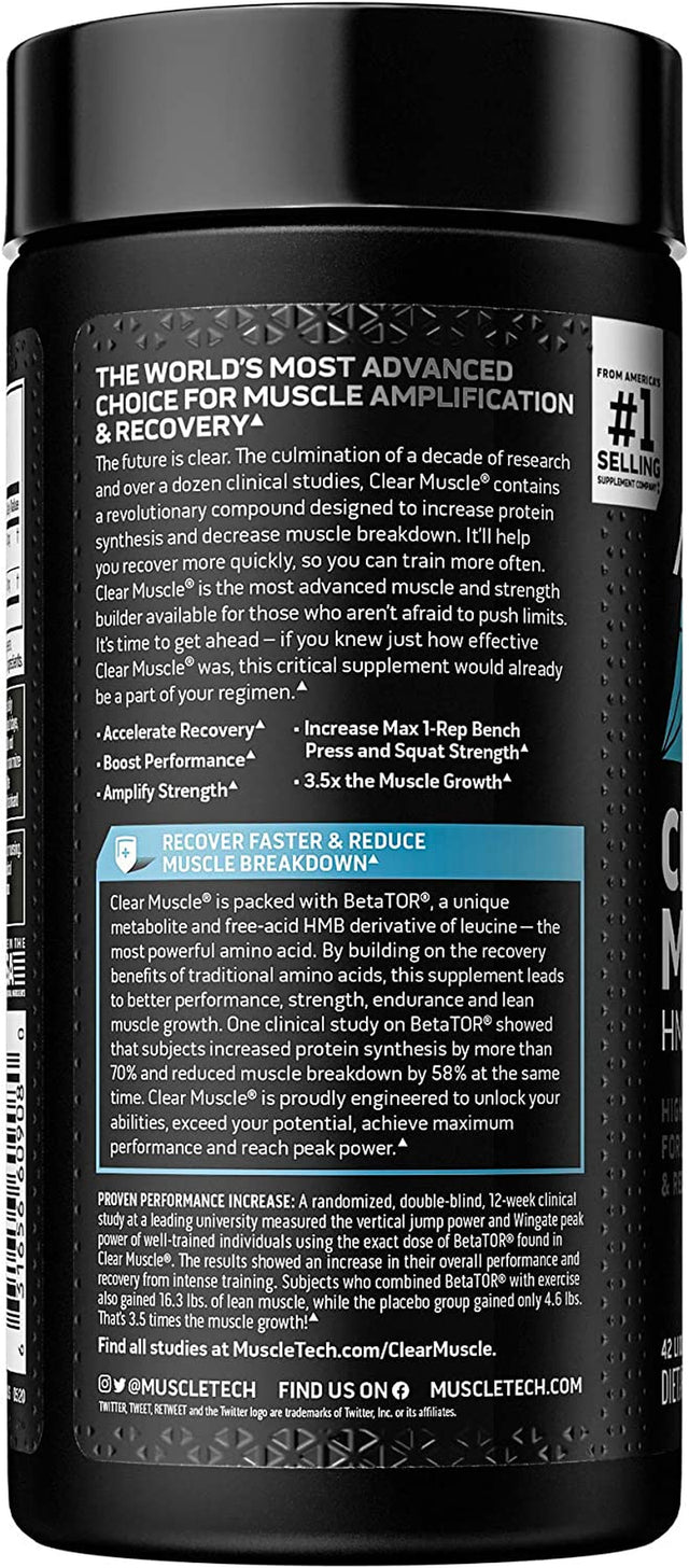 Muscletech Clear Muscle Post Workout Recovery | Muscle Builder for Men & Women | HMB, Sports Nutrition & Muscle Building Supplements, 42 Ct