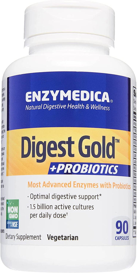 Enzymedica Digest Gold + Probiotics, 2-In-1 Advanced Formula, Supports Healthy Gut with 9 Different Probiotic Strains, Improves Digestion, 90 Capsules