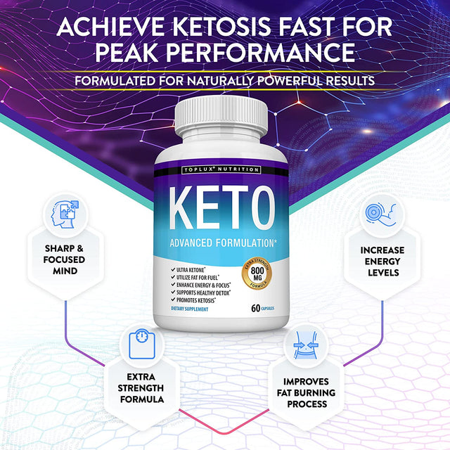 Toplux Keto Pills Ketosis Diet - Natural Ketosis Using Ketone & Ketogenic Diet, Support Energy & Focus, Support Keto Diet Perfect for Men Women, 60 Capsules, Supplement