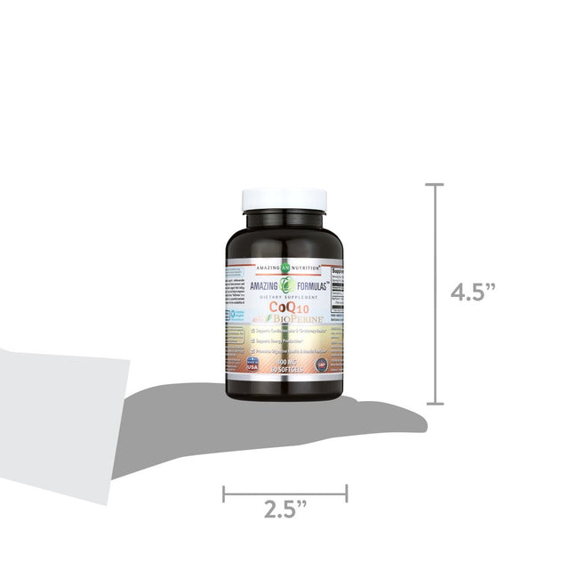 Amazing Formulas Coq10 (Coenzyme Q10) 400 Mg (Non-Gmo,Gluten Free)- 60 Softgels. Coenzyme Q10 Is Key for the Proper Function of Many Organs * Coq10 Primarily Supports Cardiovascular Health