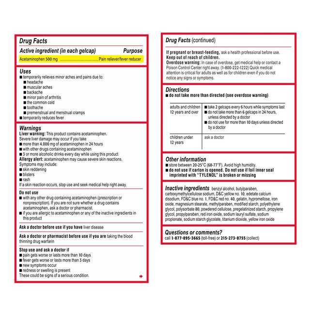 Tylenol Extra Strength Acetaminophen Rapid Release Gels, 24 Ct