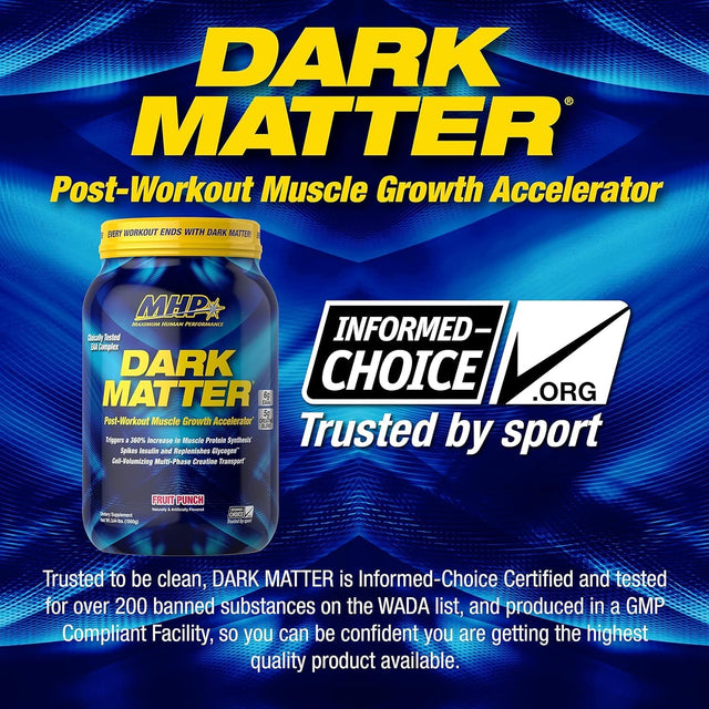 MHP Dark Matter Post Workout, Recovery Accelerator, W/Multi Phase Creatine, Waxy Maize Carbohydrate, 6G Eaas, Fruit Punch, 20 Servings, 55 Oz