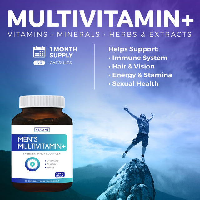 Healths Harmony Men'S Multivitamin+ (NON-GMO) Daily Vitamins & Minerals plus Energy Boost, Prostate Support, Eye Health & Antioxidants with Saw Palmetto, Lutein for Men - 60 Capsules Multi Tablet