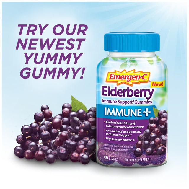 Emergen-C Immune plus Multivitamin Gummies, Dietary Supplement, Elderberry, 45 Ct