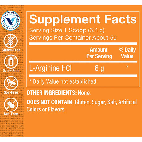 L-Arginine Hcl Amino Acid Powder - Nitric Oxide Booster & Supports Cardiovascular Health - Unflavored (50 Servings)