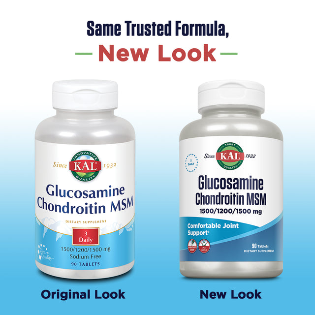 KAL Glucosamine Chondroitin MSM | Healthy Joint & Connective Tissue Support | Includes Antioxidant Vitamin C | Rapid Disintegration | 90 Tablets