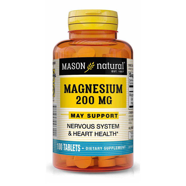 Mason Natural Magnesium 200 Mg - Healthy Heart and Nervous System, 100 Tablets