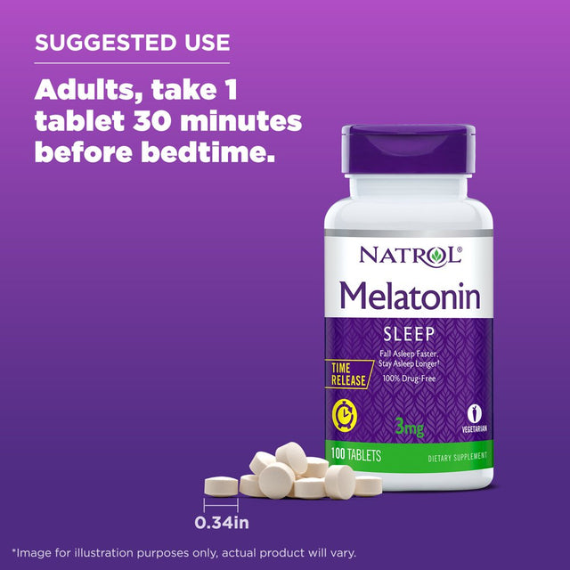 Natrol Melatonin Time Release Sleep Aid Tablets, Drug-Free Supplement, 3Mg, 100 Count