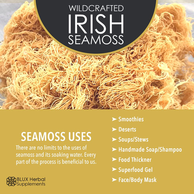 Wildcrafted Irish Sea Moss -100% Pure & Raw Irish Moss -Ethically Sourced St. Lucian, Sun Dried Seamoss with 92 Essential Nutrients - Healthy Skin, Gut & Joint Support -Vegan, Organic Sea Moss - 4 Oz