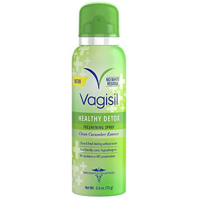 Vagisil Healthy Detox Freshening Spray for Feminine Hygiene, Gynecologist Tested, Paraben Free, Clean Cucumber Essence, 2.6 Oz