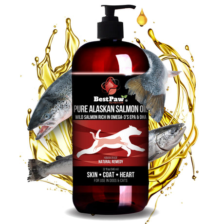 Salmon Oil for Dogs & Cats 32Oz - Soft Skin & Shiny Coat - 100% Pure Wild Alaskan Salmon Oil - Omega 3 Dog Fish Oil Liquid for Dry Itchy Skin & Allergies