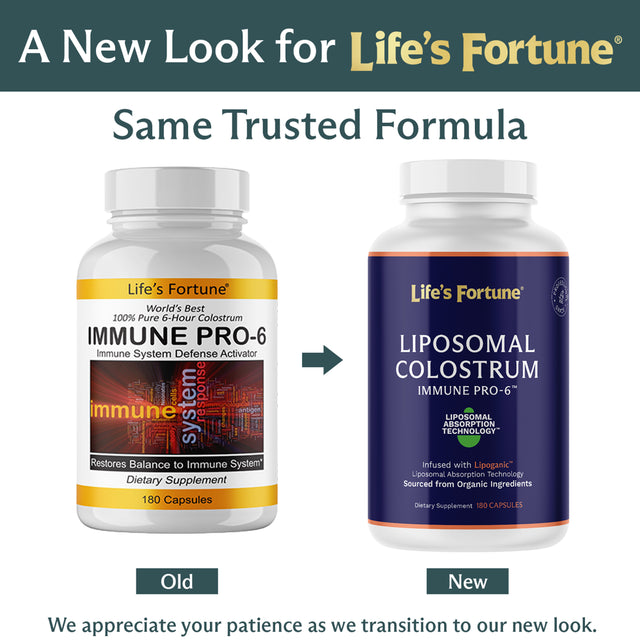 Life'S Fortune Immune Pro-6, 100% Pure and Certified 6-Hours Colostrum. Immune System Defense Activator, Restores Balance to Immune System, 180 Capsules