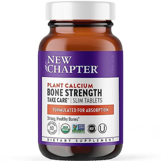 New Chapter Calcium Supplement - Bone Strength Organic Red Marine Algae Calcium - with Vitamin D3+K2 + Magnesium, 70+ Trace Minerals for Bone Health, Gluten Free, Easy to Swallow - 60 Slim Tablets