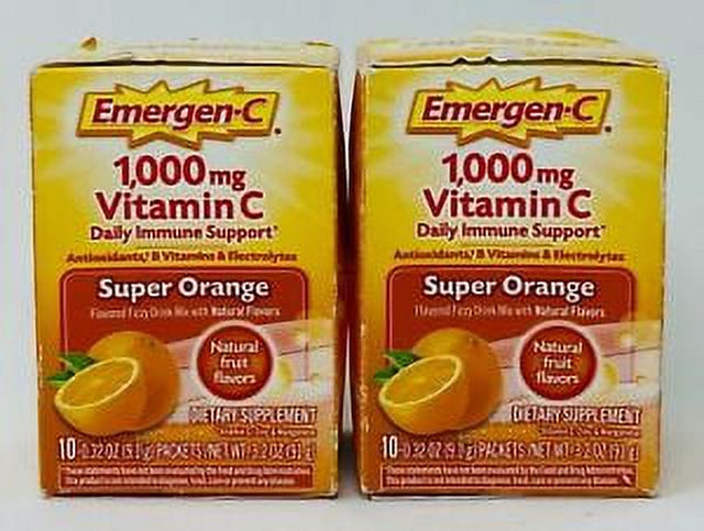 Emergen-C 1,000 Mg Vitamin C Drink Mix Packets Super Orange 10 Each (Pack of 2)