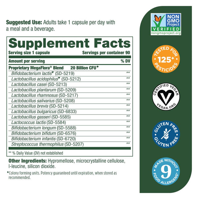 Megafood Megaflora Probiotic - Original 20 Billion Cfu 90 Caps