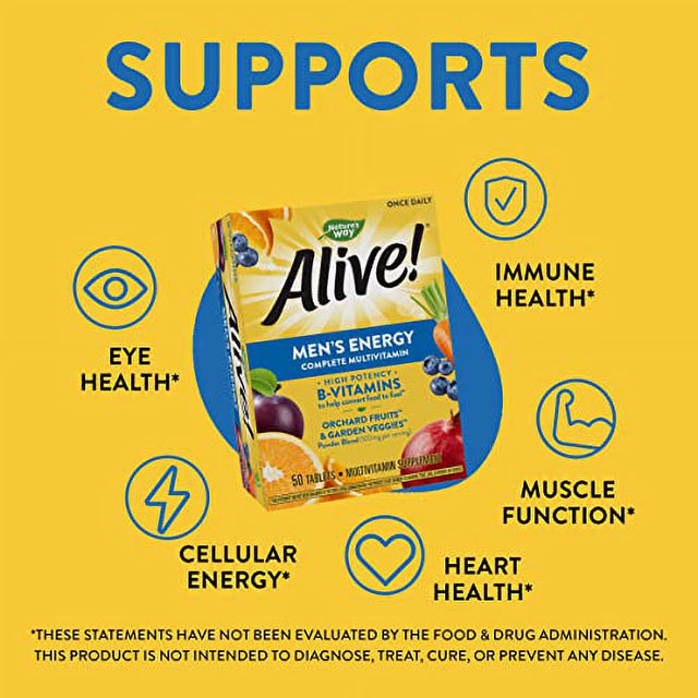 Nature'S Way Alive! Men’S Energy Multivitamin Supports Healthy Aging* Supports Cellular Energy* B-Vitamins Gluten-Free 50 Tablets