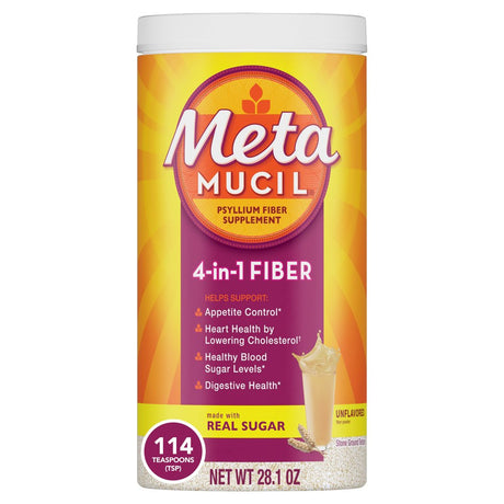 Metamucil Fiber Supplement, Psyllium Husk Powder for Digestive Health, Unflavored 114 Servings