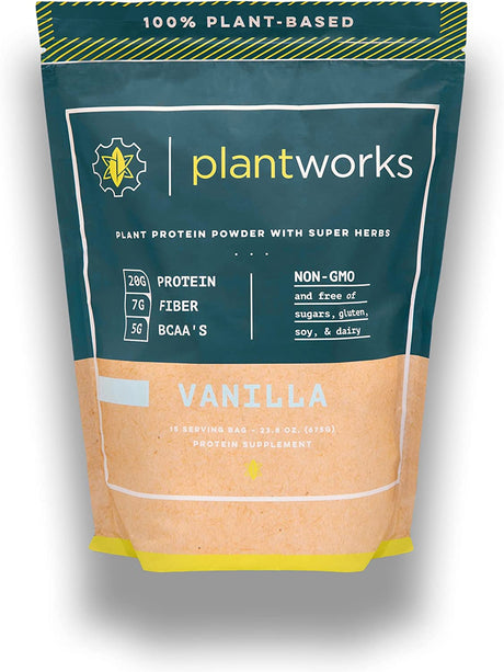 Plant Works Nutrition - 100% Plant-Based Performance Protein Powder with Super Herbs, Amino Acids, 7G Fiber, Non-Gmo, Vegan, Gluten Free (15 Serving Bag, Vanilla)