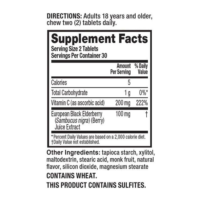 Schiff Elderberry Extract & Vitamin C Chewable Tablets (60 Count), Vegetarian & Non-Gmo Supplement with Natural Flavors, Helps Support a Healthy Immune System٭