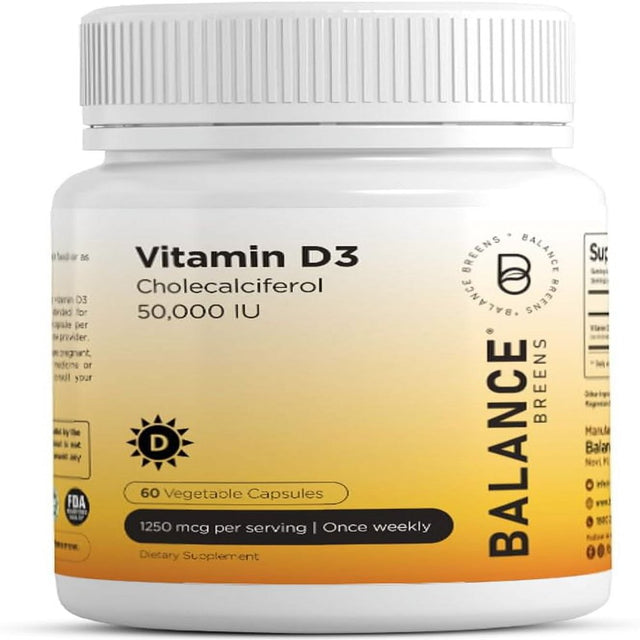 Vitamin D3 50,000 IU - 60 Veggie Capsules - High Potency Gluten Free Non-Gmo Vitamin D Supplement by Balance Breens