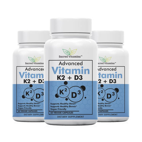 Vitamin K2 and Vitamin D3 Capsules with Bioperine for Fast Absorption - Mood Support, Bone Support, and Heart Health Formula - Potent D3 K2 Supplement for Men and Women (3-Pack)