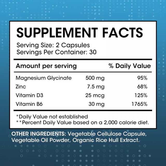 Mulittea Magnesium Glycinate 500Mg - Magnesium Glycinate Capsules with Zinc Vitamin D3 B6 - Chelated for Maximum Absorption - Improved Sleep Supporting Muscle Cramps, Brain Function, Heart Health