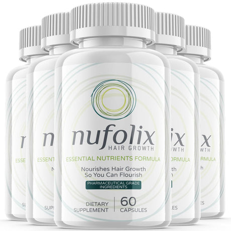 (5 Pack) Nufolix - Dietary Supplement for Hair Support - Revive and Nourish Hair Growth Advanced Formula - Boost Shine & Thickness - 300 Capsules