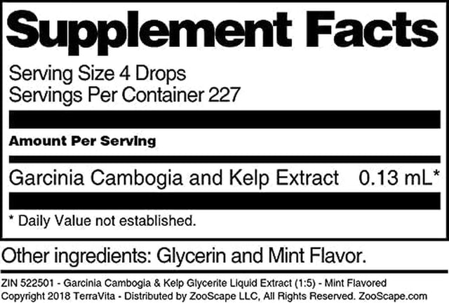 Terravita Garcinia Cambogia & Kelp Glycerite Liquid Extract (1:5) - Mint Flavored (1 Oz, ZIN: 522501)