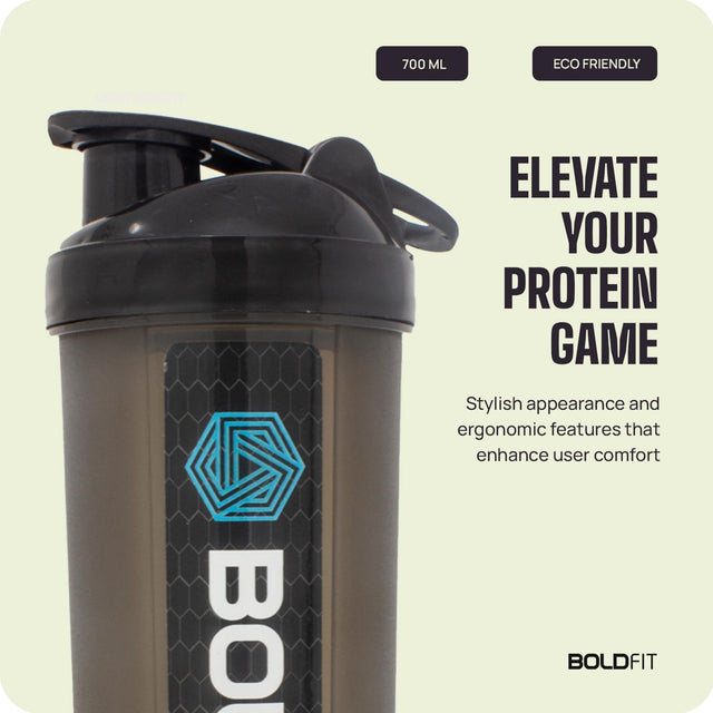 Boldfit Plastic Gym Typhoon Shaker Bottle, Leakproof Guarantee Sipper Bottle Ideal for Protein, Preworkout and Bcaas, Bpa-Free Material (Typhoon Black, 700 Milliliters)