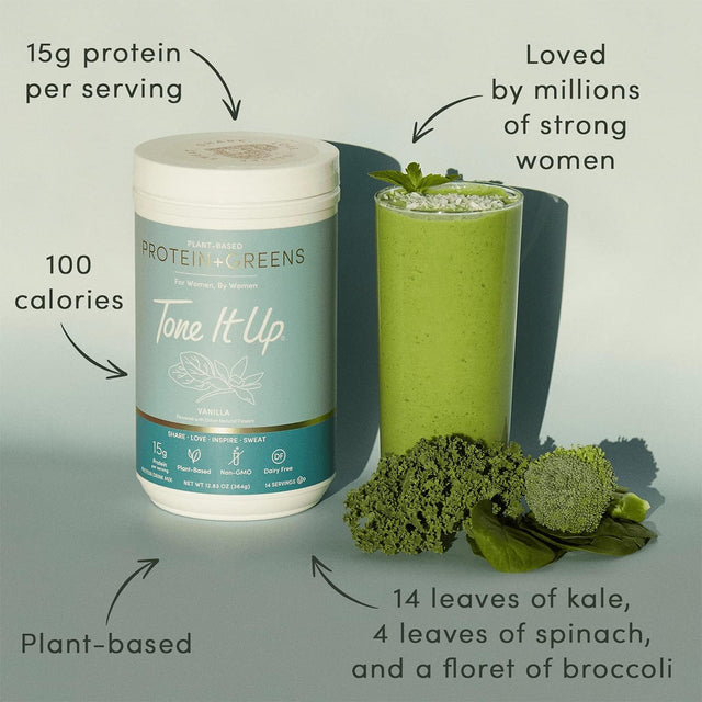 Tone It up Plant Based Protein Powder + Greens I Dairy Free, Kosher, Non-Gmo Pea & Pumpkin Seed Protein for Women I 14 Servings, 15G of Protein – Vanilla