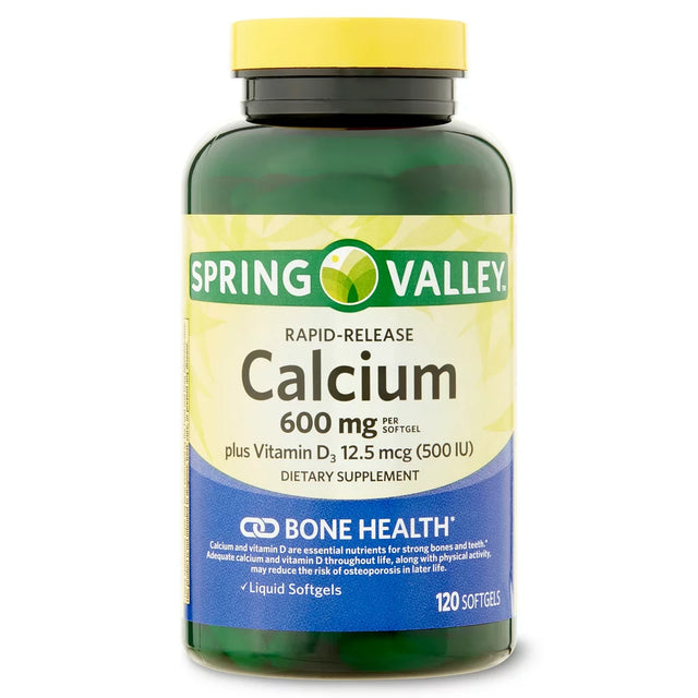 Spring Valley Rapid-Release Calcium Dietary Supplement, Softgel Capsules, 600 Mg, 120 Count