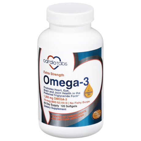 Cardiotabs Extra Strength Orange Berry Omega-3 + Vitamin D3 Dietary Supplement Softgels 120 Ct Bottle