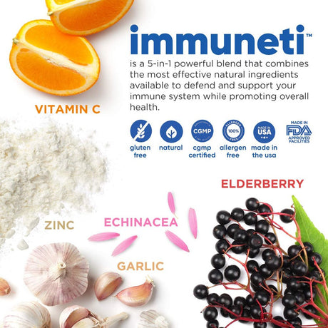 Immuneti - Advanced Immune Defense, 5-In-1 Powerful Blend of Vitamin C, Zinc, Elderberries, Garlic Bulb, Echinacea - Supports Overall Health, Provides Vital Nutrients & Antioxidants