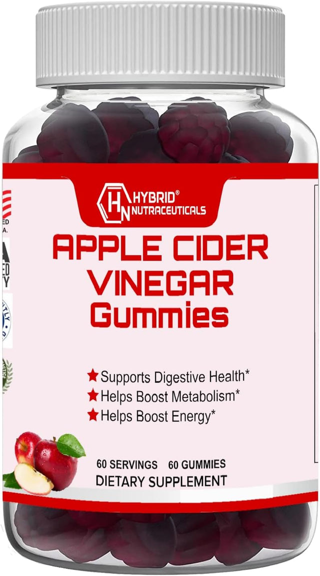 Hybrid Nutraceuticals Apple Cider Vinegar Gummies - Helps Detox & Cleanse, Boost Metabolism - Vitamins B-9, B-12, Pomegranate, Beet Root Juice - Good Keto ACV Gummies - 60 Gummies