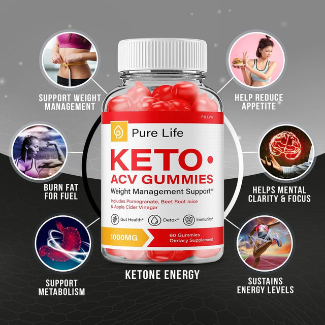 Pure Life Keto ACV Gummies - Advanced Formula Pure Life Keto Apple Cider Vinegar Gummies 1000Mg 60 Gummies