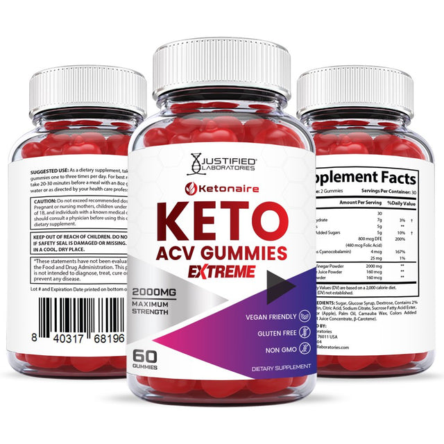 (10 Pack) Ketonaire Keto Extreme ACV Gummies 2000Mg Dietary Supplement 600 Gummys