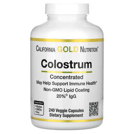 Colostrum by California Gold Nutrition - Concentrated Bovine Pre-Milk Supplement Featuring Immunoglobulins - Immune Support - Gluten Free, Non-Gmo, No Antibiotics - 240 Veggie Capsules