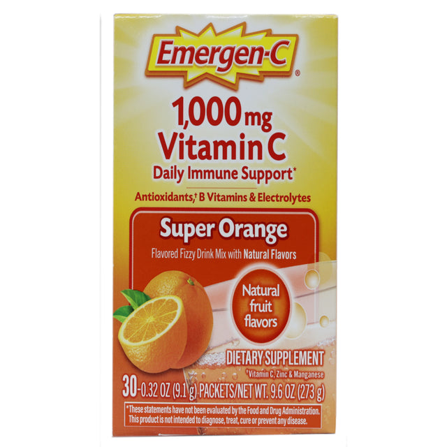 Emergen-C Vitamin C Flavored Fizzy Drink Mix Packets, Super Orange 30 Ea (Pack of 2)