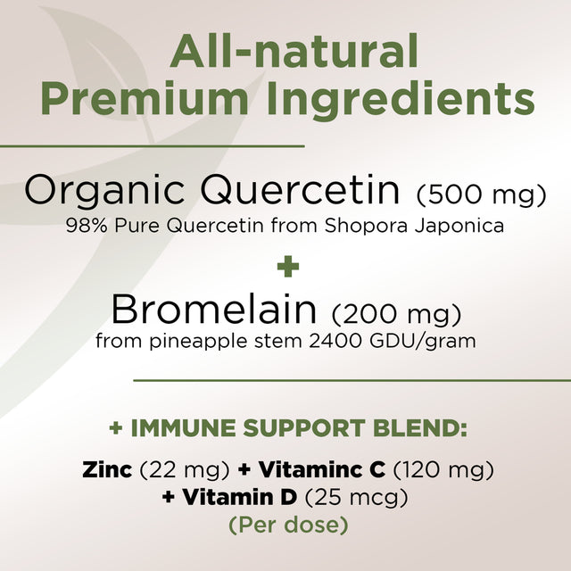 Quercetin with Vitamin C and Zinc - Nettle Quercetin - Quercetin 500Mg - Quercetin with Bromelain - Zinc Quercetin + Vitamin D3 - 240 Veggie Caps - (Non-Gmo, Gluten-Free, Vegan) 4 Month Supply