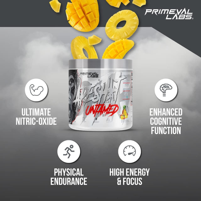 Primeval Labs Ape Untamed Pre Workout Energy Drink Powder | Max Support for Pumps & Focus | Nitric Oxide Production Preworkout Energy with L-Citrulline, Beta Alanine, Mango Pineapple 40 Servings